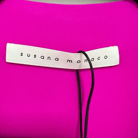 Susana Monaco Womens Small Plunge Neck Ruched Bodycon Maxi Dress Magenta NWT - Picture 6 of 16